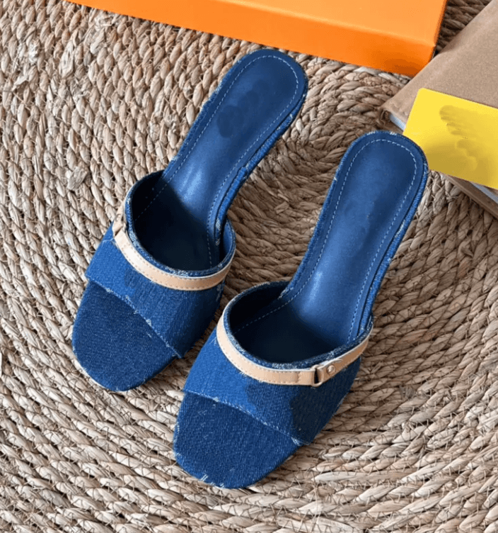 LV denim kitten heels